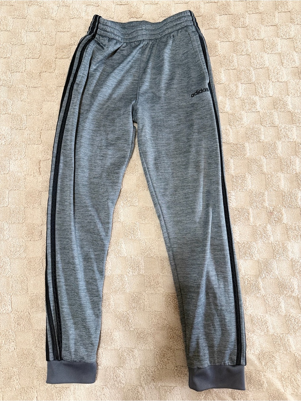 Adidas Youth L Gray Track Pants with Black Stripes